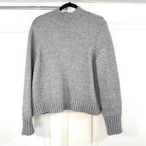 Mock-neck Chunky Knit Gray Cotton/Wool Blend Ann Taylor Factory Sweater XL